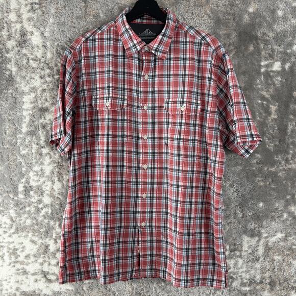 Croft & Barrow Size L Quick Dry Plaid Casual Button Shirt Red Gray Short Sleeve - Picture 1 of 9